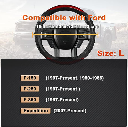 GIANT PANDA Car Steering Wheel Cover for Ford F150 F250 F350 Expedition 15.5-16 inches - Red