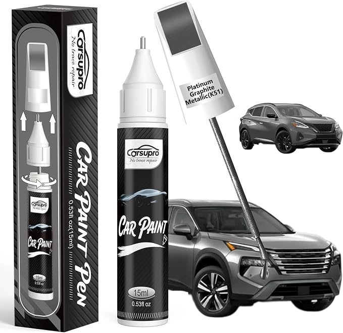 Platinum Graphite Metallic(K51) for Nissan Touch Up Paint Pen, 2 in 1 Car Scratch Remover with Pen Tip and Brush, Precise Color Match for Car Paint Scratch Repair, Quickly and Easily Fix Chips and Nicks