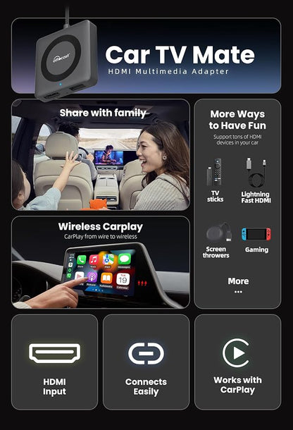 OTTOCAST Car TV Mate Pro & Wireless Carplay Adapter 2-in-1, Fire TV Stick Converter for Car - Plug & Play, Stable Fast, No Latency