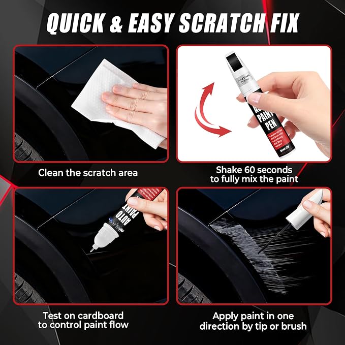 Touch Up Paint for Cars (Solid Black PBSB), Compatible with Tesla Model Y/3/X/S, 0.4 fl oz Color Accurate 2-in-1 Car Paint Scratch Repair Pen, Easy to Use, Fast-Drying, Long-Lasting