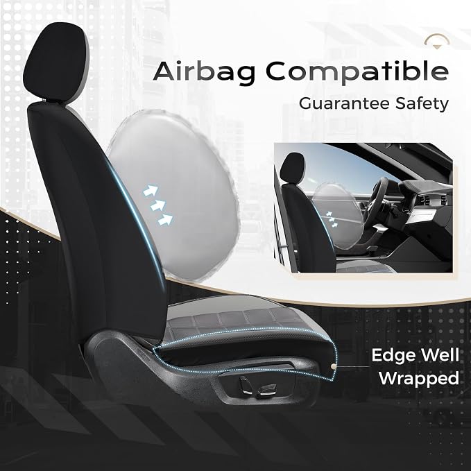 Coverado Air Mesh Seat Cover, Car Seat Cover Front Seats, 3D Breathable Seat Protectors Sports Carbon Fiber Design Airbag Compatible Comfort Universal for Most Cars, Van,Trucks, SUV, Grey