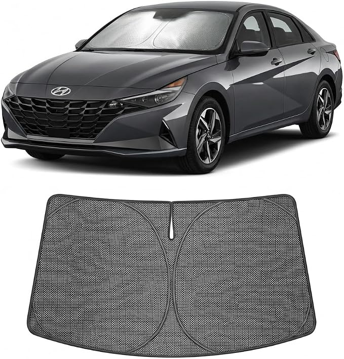 Proadsy Windshield Sun Shade Custom Fit Hyundai Elantra 2021-2026 Ice Crystal Black Front Window Sunshade UV and Heat Blocker Foldable Visor Keeps Car Cooler for Summer Parking and Daily Use