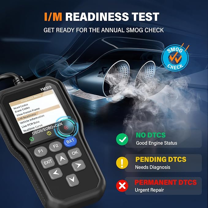 BluSon YM319 OBD2 Scanner Diagnostic Tool with Battery Tester, Check Engine Fault Code Reader with Live Data, Cloud Printing, DTC Lookup, Freeze Frame, Scan Tool for All OBDII Protocol Cars Since 1996