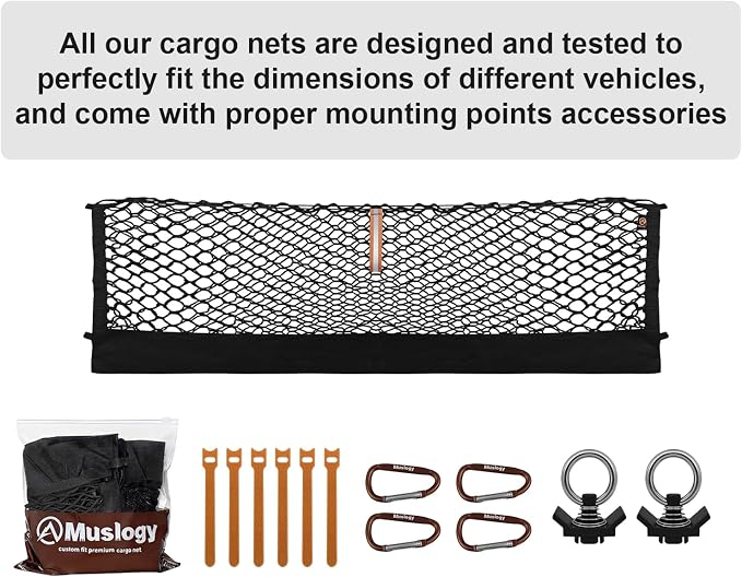 Muslogy Truck Bed Cargo Net Trunk Netting Compatible with 2015+ Ford F150 & 2017+ F250/F350/F450 (Snap-in Tie Down) Accessories, Pickup Cargo Organizer SUV Sedan Storage Net w/Heavy Duty Carabiners