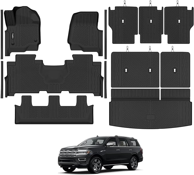 Floor Mats for 2018-2024 Ford Expedition 8 Seats/Bench Seats, Trunk Mat and 2nd/3rd Backrest Mat & Door Sill Guard All Weather TPE Protector for Ford Expedition Accessories