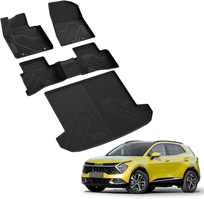 LASFIT Floor Mats & Cargo Mat for KIA Sportage 2022 2021 2020 2019 2018 2017, All Weather TPE Car Mats Custom Fit Floor Liners & Trunk Mat for Sportage 2017-2022 1st & 2nd Row & Cargo Liner
