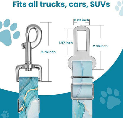 Adjustable pet cat and Dog car seat Belt，The Lanyard is Flexible and Adjustable from 20 to 33 inches (Golden Marble + Blue Marble)