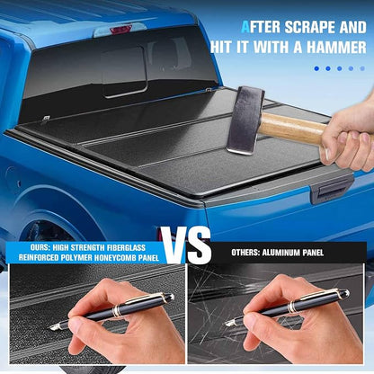 ILONPA 5.8 Ft(69.3'') Hard Folding Truck Bed Pickup Tonneau Cover for 2007-2025 Chevrolet Silverado 1500, GMC Sierra 1500 Fiberglass and Waterproof Fleetside Bed, Tri-Fold Style