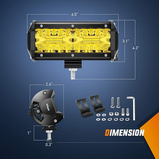 Nilight LED Pods 2Pcs 6.5 Inch 120W Yellow Flood Spot Combo Triple Row Driving Lamp Roof Bumper Off Road LED Work Lights Bar for Van Camper Wagon Car Pickup Golf Cart ATV UTV SUV Truck Boat 4x4