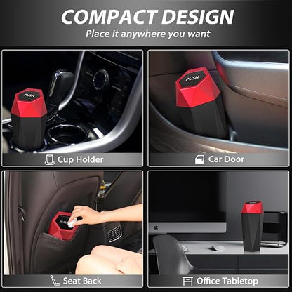 Car Cup Holder Trash Can, Car Trash Can with Lid, Mini Portable Trash Bin for Cars, Small Automatic Garbage Bin, Leakproof Cup Holder Trash Bin for Auto,Home,Office, Car Accessories (1, Red)