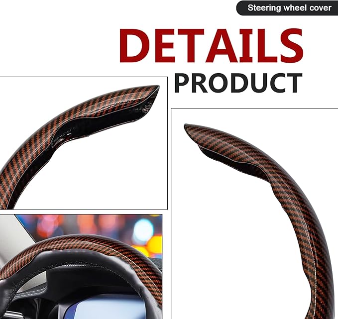 3pcs Universal Carbon Fiber Steering Wheel Cover - Anti-Slip & Segmented Design, Universal 99% Durable Steering Wheel Protector for Men and Women, Car Interior Accessory (Brown)