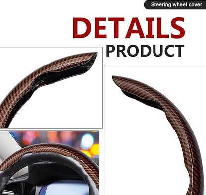 3pcs Universal Carbon Fiber Steering Wheel Cover - Anti-Slip & Segmented Design, Universal 99% Durable Steering Wheel Protector for Men and Women, Car Interior Accessory (Brown)