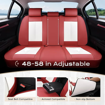 Coverado Seat Covers Full Set, 5 Seats Seat Covers for Cars, Waterproof Nappa Leather Car Seat Covers with Head Pillow, Seat Protectors Car Seat Cushion Universal Fit for Most Cars (Red&White)