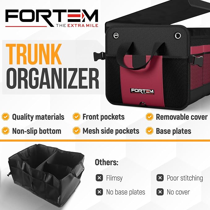 FORTEM Trunk Organizer with Cooler For SUV Car Organizer and Storage, Collapsible Multi-Compartment, Perfect Christmas Gifts For Men, Women, 1680D Oxford, Non Slip Bottom, Straps, Soft Cover 110L
