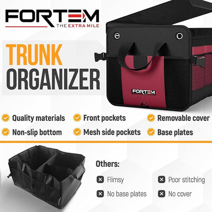 FORTEM Trunk Organizer with Cooler For SUV Car Organizer and Storage, Collapsible Multi-Compartment, Perfect Christmas Gifts For Men, Women, 1680D Oxford, Non Slip Bottom, Straps, Soft Cover 110L