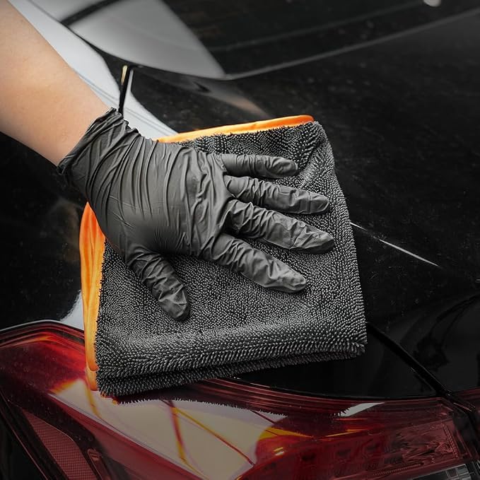 SPTA Microfiber Car Drying Towels, Cleaning Cloth Towels, Twist Pile Rapid Drying Orange Edge Car Microfiber Towels for Car Detailing, Pack of 3, 16.5 x 16.5 Inch, 600 GSM, Gray-MT040