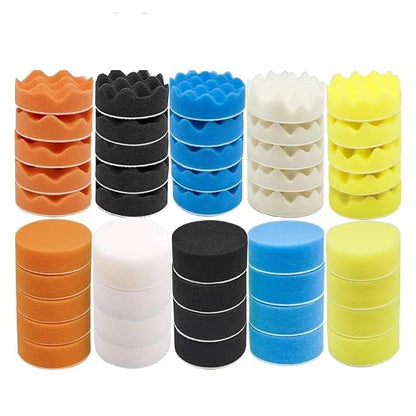 10 Pcs 3 Inch Polishing Pad Foam Drill Sponge Buffing Pads 80mm Flocking Car Buffer for Detail Polisher Waxing Cleaning(Wave Blue)