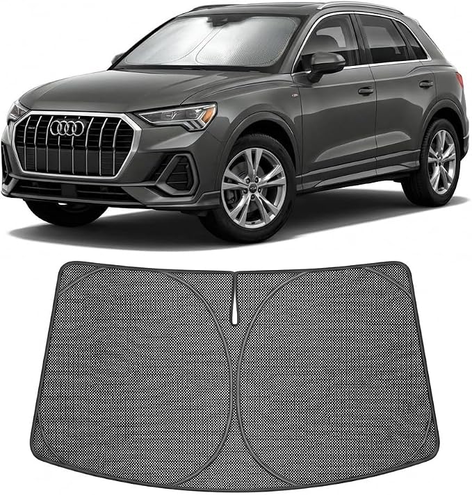 Proadsy Windshield Sun Shade Custom Fit Audi Q3 2019-2026 Ice Crystal Black Front Window Sunshade UV and Heat Blocker Foldable Visor Keeps Car Cooler for Summer Parking and Daily Use
