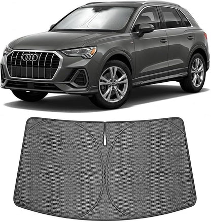 Proadsy Windshield Sun Shade Custom Fit Audi Q3 2019-2026 Ice Crystal Black Front Window Sunshade UV and Heat Blocker Foldable Visor Keeps Car Cooler for Summer Parking and Daily Use