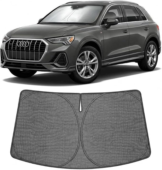 Proadsy Windshield Sun Shade Custom Fit Audi Q3 2019-2026 Ice Crystal Black Front Window Sunshade UV and Heat Blocker Foldable Visor Keeps Car Cooler for Summer Parking and Daily Use
