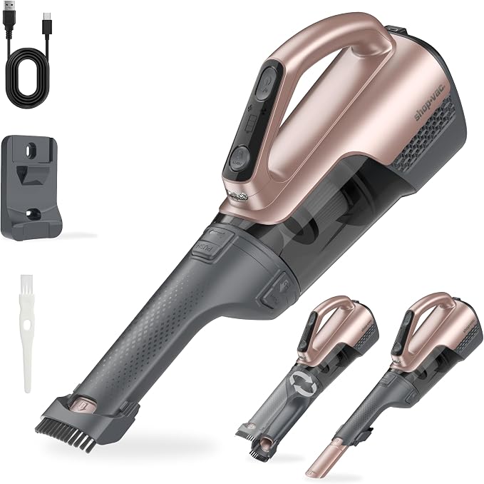 Shop-Vac S3 20V Handheld Vacuum Cordless, Rotatable Nozzle, Dual-Speed Powerful Portable Car Vacuum Rechargeable, Wall-Mounted Lightweight Hand Vacuum for Home & Car, LED, HEPA Filter, Champagne Gold