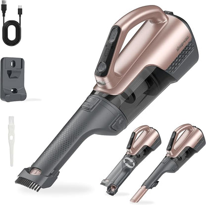 Shop-Vac S2 12V Handheld Vacuum Cordless, Rotatable Nozzle, Dual-Speed Powerful Portable Car Vacuum Rechargeable, Wall-Mounted Lightweight Hand Vacuum for Home & Car, LED, HEPA Filter, Champagne Gold