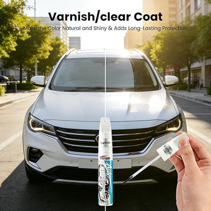 White Car Touch Up Paint Pen 2pcs with Clear Coat Pen, Long-Lasting Waterproof UV-Resistant Auto Scratch Repair Remover, Quick & Easy Fix for Car SUV Truck Motorcycle, Repair Chip Rim Scuff