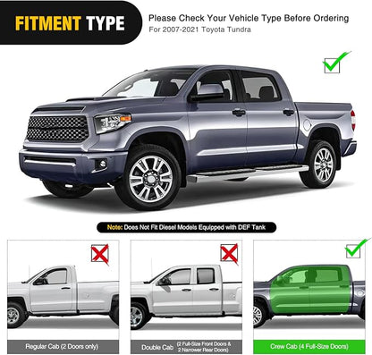 Nilight Running Boards for 2007 2008 2009 2010 2011 2012 2013 2014 2015 2016 2017 2018 2019 2020 2021 Toyota Tundra Crewmax Cab 4 Full Size Doors 6 Inch Stainless Steel Bolt-on Side Step Nerf Bars