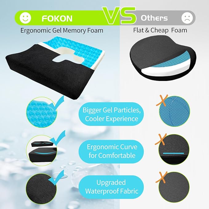 Gel Wheelchair Seat Cushion,Bed Sore Cushions for Butt,Gel Cushion for Pressure Relief,Donut Pillow for Tailbone Pain Relief,Sciatica,Coccyx,hemorrhoid Pillow,Cushion for Office Chair(BLACK2)