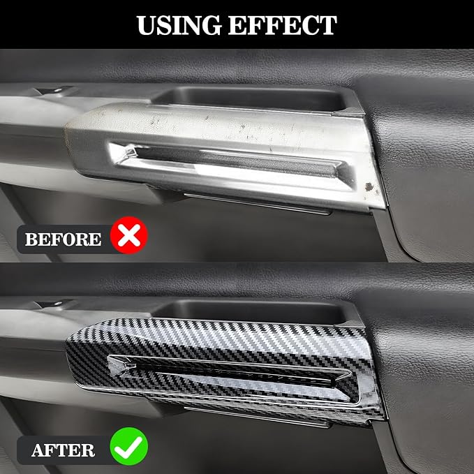 Car Inner Door Handle Trim Cover fits for Ford Mustang 2015-2024, Carbon Fiber Door Handrail Handle Protector for Mustang Interior Decoration Accessories,2Pcs Kit (Black Carbon Fiber)