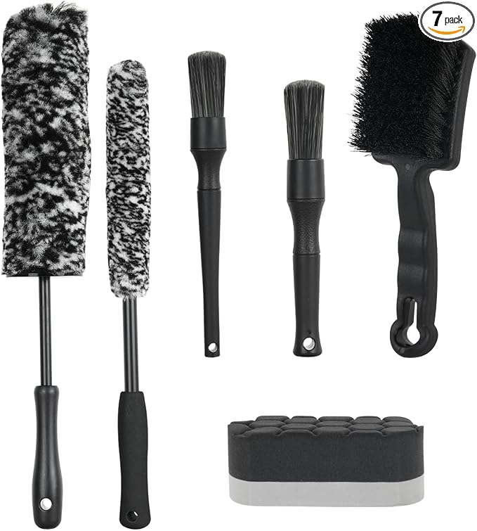 6PCS Car Rim Brushes for Cleaning Wheels, Car Detailing Cleaning Wash Brush Set, Stiff-Bristle Rim Brush with Tire Shine Applicator Pad for Cars SUV Tire RVs Trucks Wheel