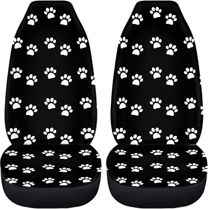 Paw Print Car Seat Covers Full Set,White Animal Pet Claws on Black Cute Animal Footprints Vehicle Front Rear Bench Cushion Protectors Auto Interior Accessories Universal Fit for Trucks Sedans