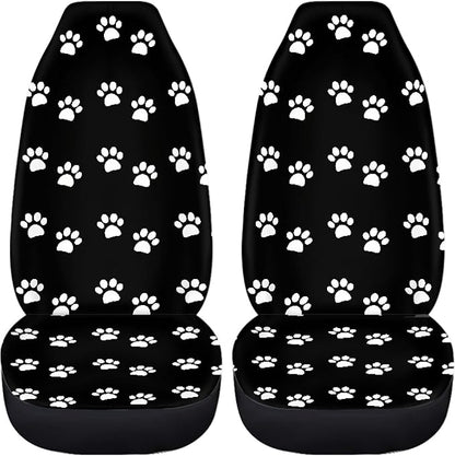 Paw Print Car Seat Covers Full Set,White Animal Pet Claws on Black Cute Animal Footprints Vehicle Front Rear Bench Cushion Protectors Auto Interior Accessories Universal Fit for Trucks Sedans