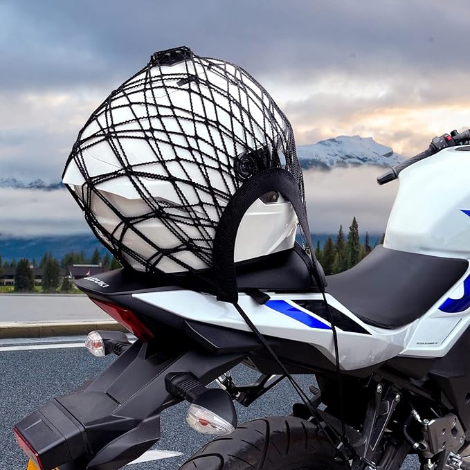 2PCS Upgrade Cargo Net for Motorcycle Helmet Storage, 10"X11" High-Elastic Double Layer Bungee Net with 8 Extra Strong Metal Hooks, Luggage Strap Rack Expansion Organizer Net for Motorbike Trike Cycle