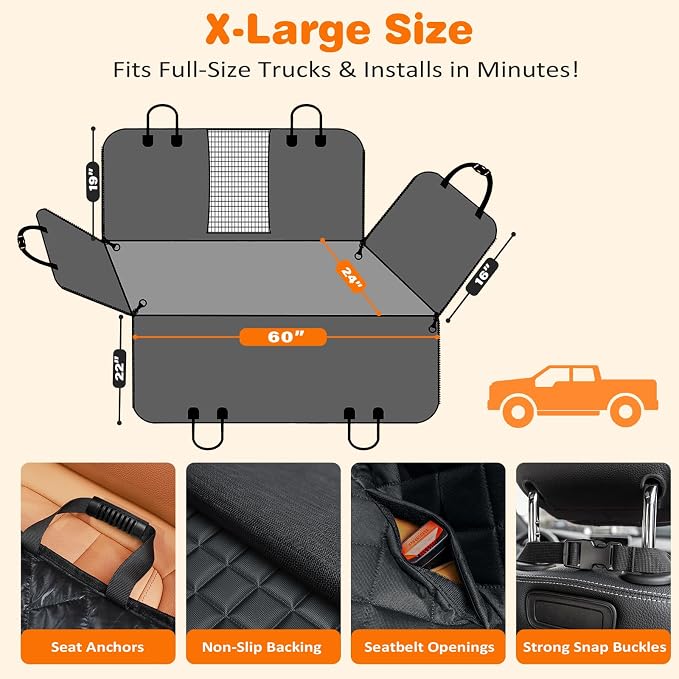 URPOWER Dog Car Seat Cover for Pets 100% Waterproof Seat Cover Hammock 600D Heavy Duty Scratch Proof Nonslip Durable Soft Back Seat Covers for Cars Trucks and SUVs
