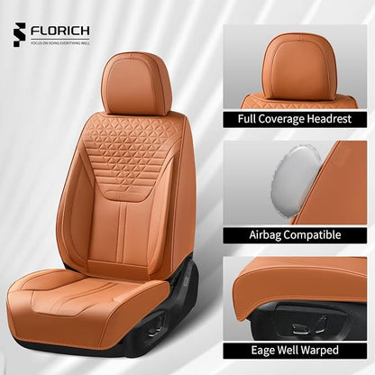 FLORICH Seat Covers, Car Seat Covers Full Set, Luxury Nappa Leather Seat Covers, Breathable and Waterproof Car Seat Protector 5 Seat, Automotive Seat Covers Universal Fit for Most Cars-Brown