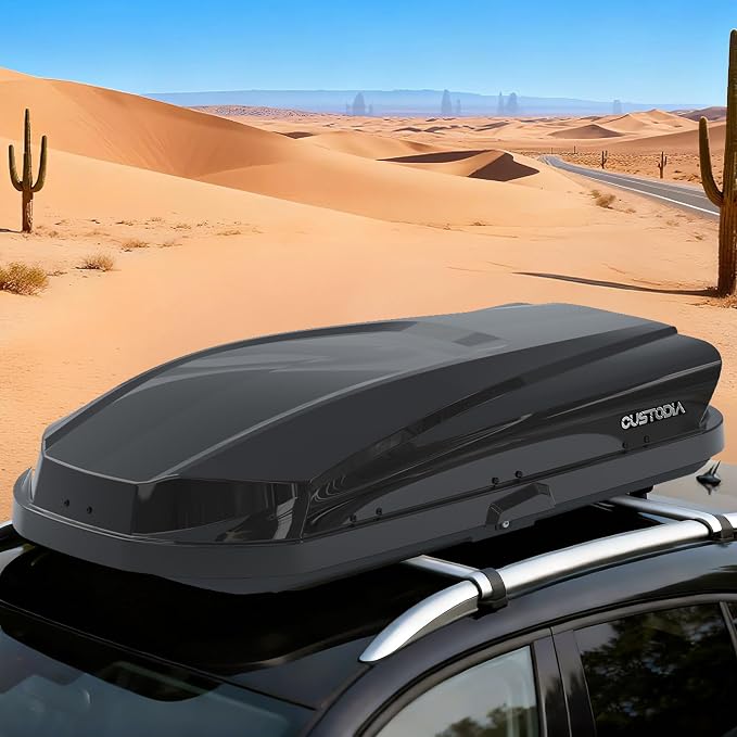 Hard Shell Rooftop Cargo Carrier with Roof Box, Heavy Duty Weatherproof 14 Cubic Feet Rooftop Cargo Carrier for Car Storage, Security Keys, Black