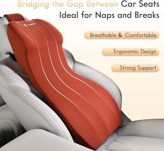 FLORICH 2-in-1 Lumbar Support with Headrest Pillow for Car Ergonomic Memory Foam Car Seat Back Cushion Integrated Lumbar Pillow with Car Neck Pillow for Driving Seat Relief Back Sciatica Pain, Red