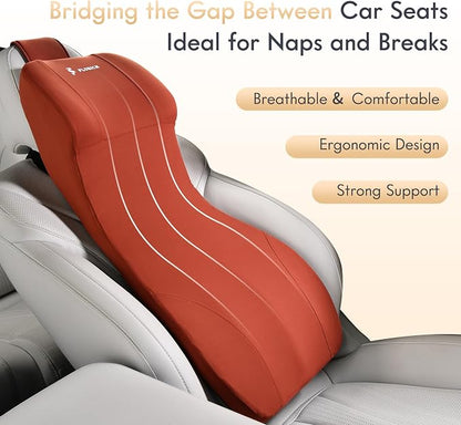 FLORICH 2-in-1 Lumbar Support with Headrest Pillow for Car Ergonomic Memory Foam Car Seat Back Cushion Integrated Lumbar Pillow with Car Neck Pillow for Driving Seat Relief Back Sciatica Pain, Red
