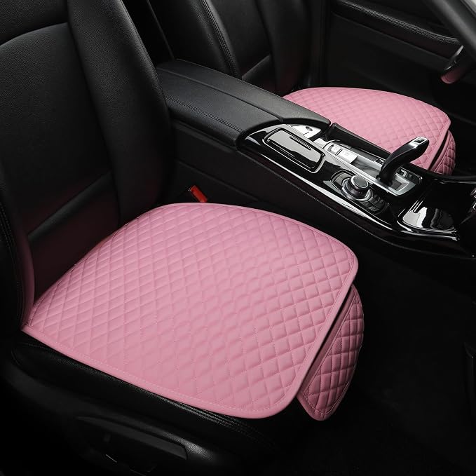 West Llama Pu Leather Car Seat Bottom Covers Protectors Include 1 Pair Front Driver Seat Pad Mat and 1 Rear Bench Cover Universal Fit 90% Vehicles,Pink