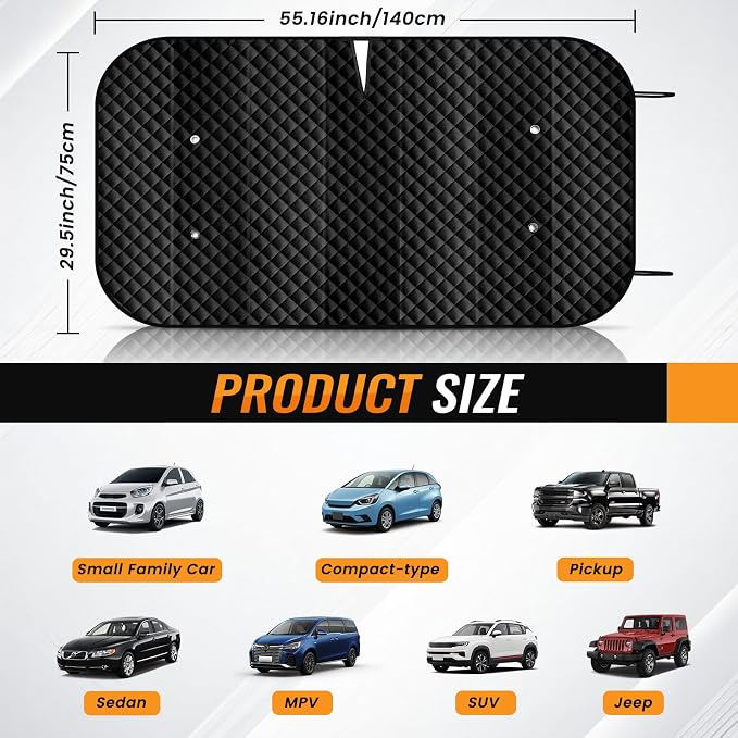 Windshield Sun Shade Car Sun Shade, Folding Car Shades for Front Windows, Blocks UV Rays Sun Visor Protector for Truck SUV Van, Keeps Vehicle Cool - Silver (55" x 29.5")