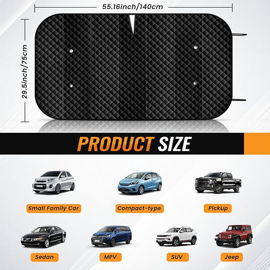 Windshield Sun Shade Car Sun Shade, Folding Car Shades for Front Windows, Blocks UV Rays Sun Visor Protector for Truck SUV Van, Keeps Vehicle Cool - Silver (55" x 29.5")