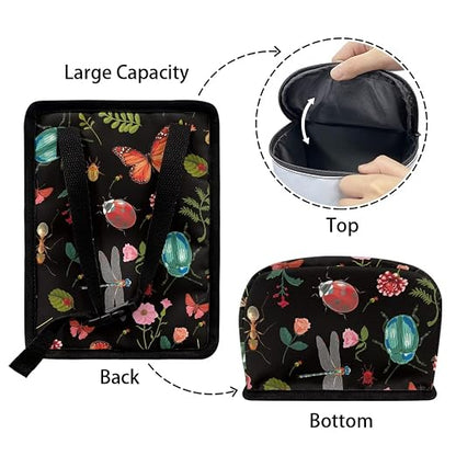 Car Trash Can with Lid and Zipper Cottagecore Insect Butterfly Dragon Beetle Print Collapsible Trash Bin Hanging Back of Seat Multipurpose Garbage Can for Women Storage Bag Organizer