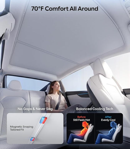 Wigoo Tesla Model Y Sunshade Roof [Never Sag, Nano Ice-Crystal Coatings] 3-Gen Heat Insulation Glass Roof Sun Shade, Accessories for Tesla Model Y 2020~2025, Tesla Interior Gray