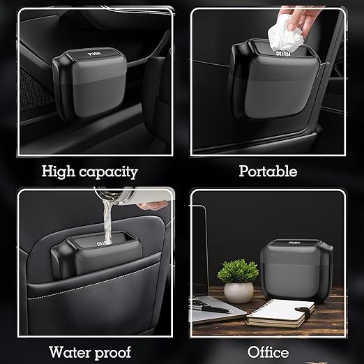 2 Packs Car Trash Can with Lid，Built-in Storage Garbage Bag，Leakproof Vehicle Trash，Car Accessories for Interior,Mini Garbage Bin for Automotive, Office, Kitchen,Bedroom，with 60pcs Trash Bags