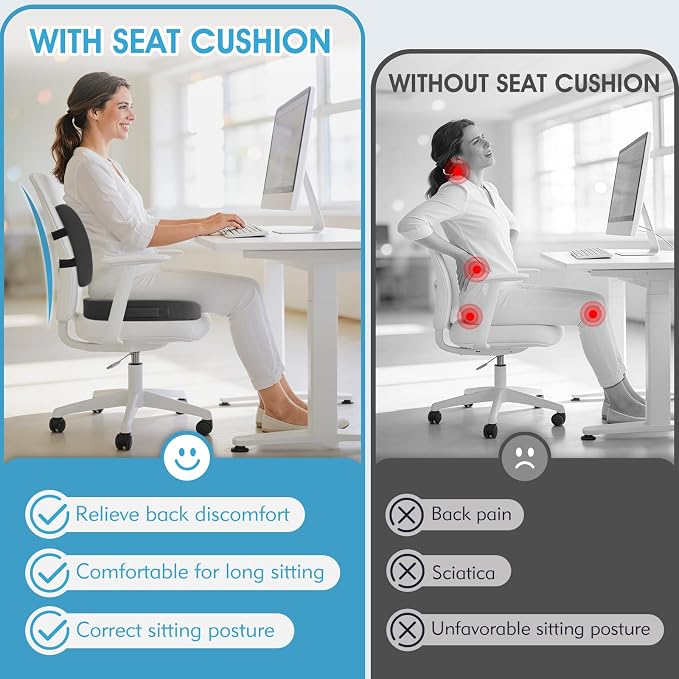 CushZone Seat Cushion, Lumbar Support Pillow with Adjustable Strap-Chair Cushions for Sciatica Pain Relief-with Washable Cover Memory Foam for Car, Travel and Wheelchair-Gray