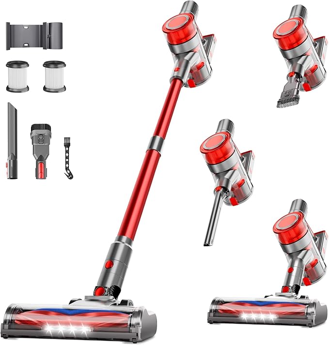 Cordless Vacuum Cleaner, Powerful Stick Vacuum Cleaner for Home with Rechargeable Battery, 6-in-1 Lightweight Handheld Vacuum, 45 Mins Runtime for Hardfloor & Carpets Pet Hair