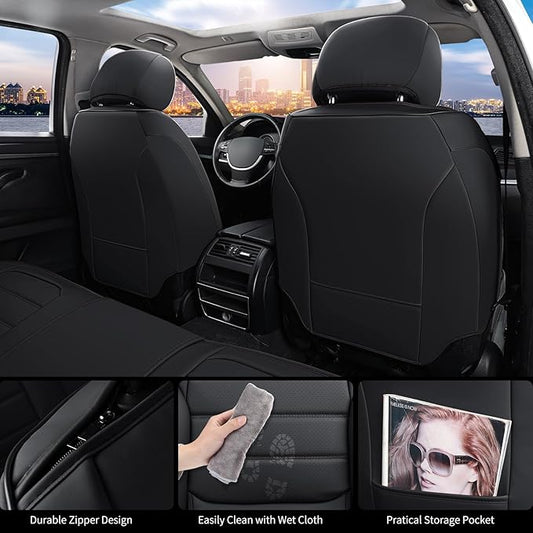 Front Car Seat Covers, 2Pcs Universal Leather Seat Covers for Cars, Full Coverage Waterproof Automotive Seat Covers, Breathable Front Seat Covers for Most Trucks, SUVs, Sedans, Black