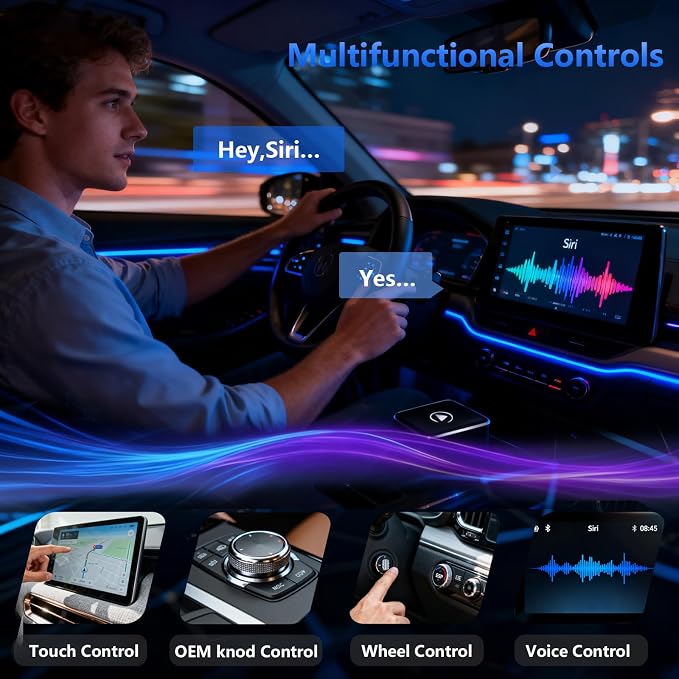 2026 Upgrade Wireless CarPlay Adapter & Android Auto, 2-in-1 CarPlay Adapter Convert Wired to Wireless, Mini Size with USB A & USB-C Extension Cable, Plug & Play, Stable Connection & No Delay (Black)