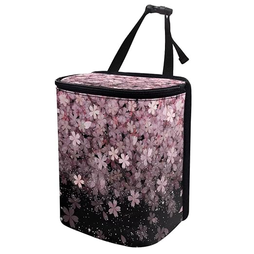 Talayituse Cherry Blossom Print Car Trash Can with Lid, Leak Proof Auto Trash Bag Hanging Vehicle Garbage Can Multipurpose Storage Container for Back Seat Road Trip